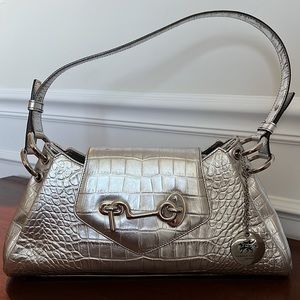 Tanner Krolle London Silver Metalic Crocodile  Embossed Leather Shoulder bag